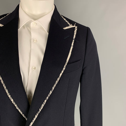 ALEXANDER MCQUEEN Size 40 Black White Wool Raw Edge Notch Lapel Sport Coat