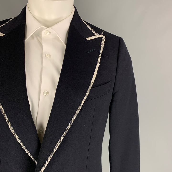 ALEXANDER MCQUEEN Size 40 Black White Wool Raw Edge Notch Lapel Sport Coat