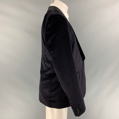 J. LINDEBERG Size 42 Dark Purple Cotton Velvet Shawl Collar Sport Coat