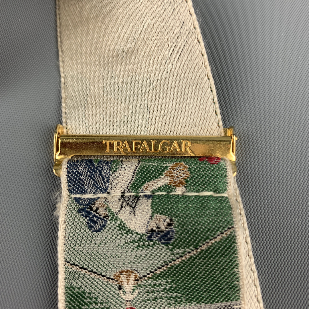 TRAFALGAR Baseball Print Beige Silk Leather Trim Suspenders