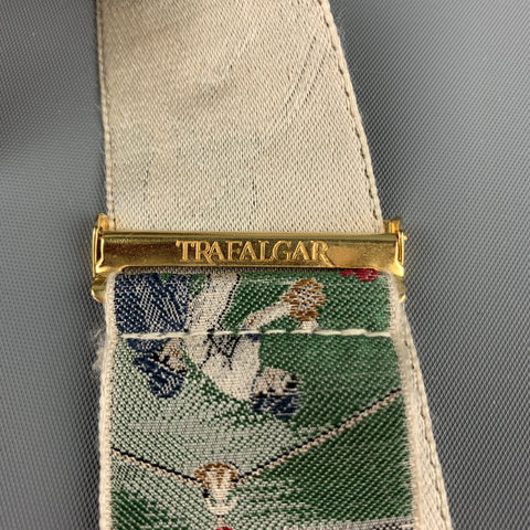 TRAFALGAR Bretelles en soie beige imprimé baseball avec bordure en cuir