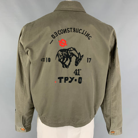PAUL SMITH Size XL Olive Multi-Color Embroidery Cotton Jacket