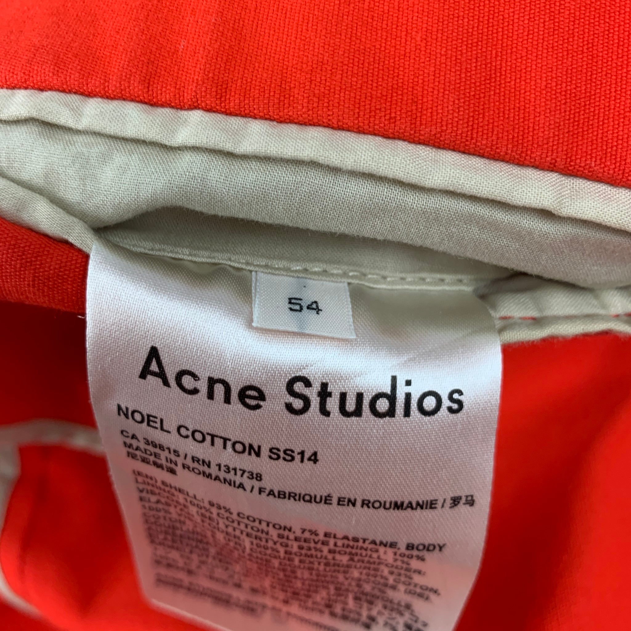 ACNE STUDIOS Size 44 Orange Cotton Notch Lapel Sport Coat – Sui