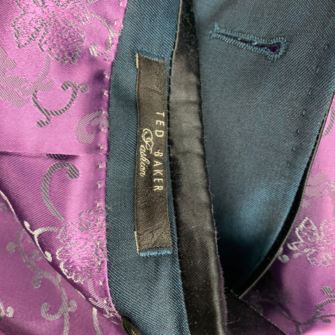 TED BAKER Size 42 Teal Black Wool / Mohair Shawl Collar Suit