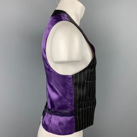PAUL SMITH The British Collection Size 40 Black Pinstripe Merino Wool Dress Vest