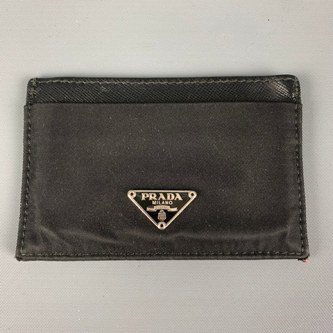 Porte-cartes en nylon et cuir bicolore noir PRADA