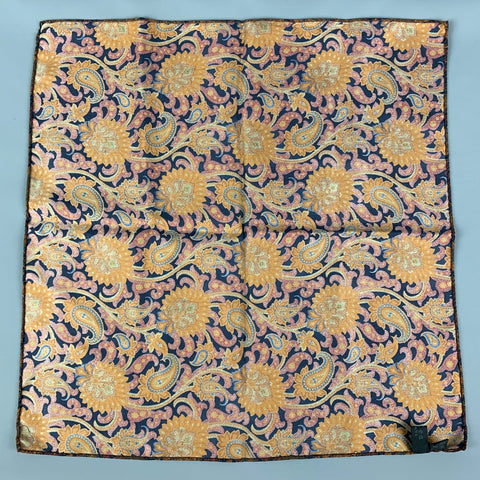 ALLEA Black Tan Paisley Silk Pocket Square