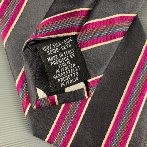 PAUL SMITH Grey & Magenta Diagonal Stripe Silk Tie