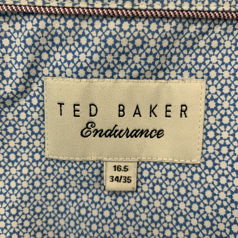 TED BAKER Size L Blue White Dots Cotton Long Sleeve Shirt
