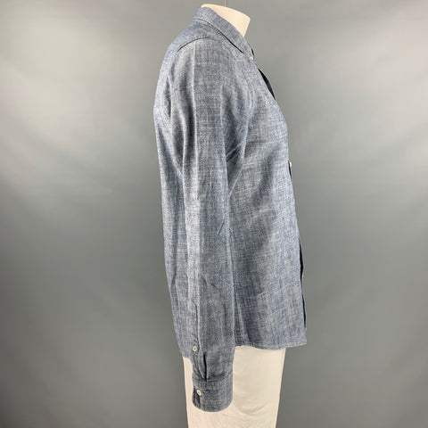 BALDWIN Size L Blue White Cotton Long Sleeve Shirt