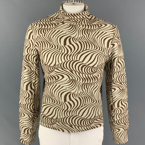 ECKHAUS LATTA Size XL Beige Brown Print Viscose Blend Turtleneck Pullover