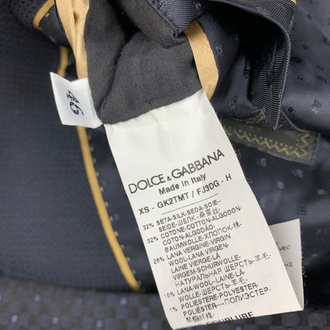 DOLCE & GABBANA Size 36 Navy & White Jacquard Silk Blend Shawl Collar 3 Piece Suit
