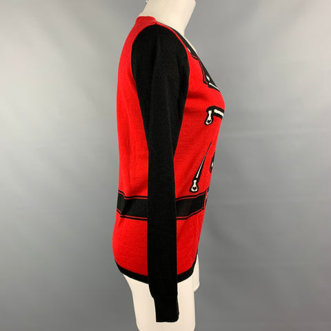 LOVE MOSCHINO Size 6 Black & Red White Wool / Acrylic Printed Pullover