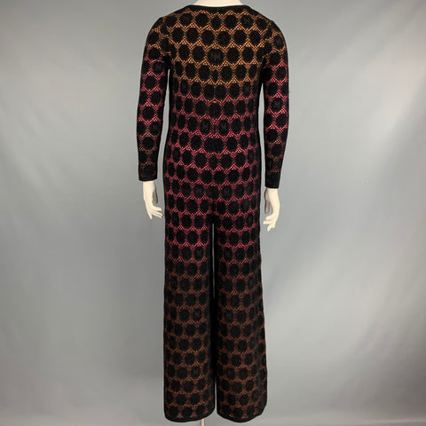 M MISSONI Size L Black Yellow Pink Knit Wide Leg Jumpsuit