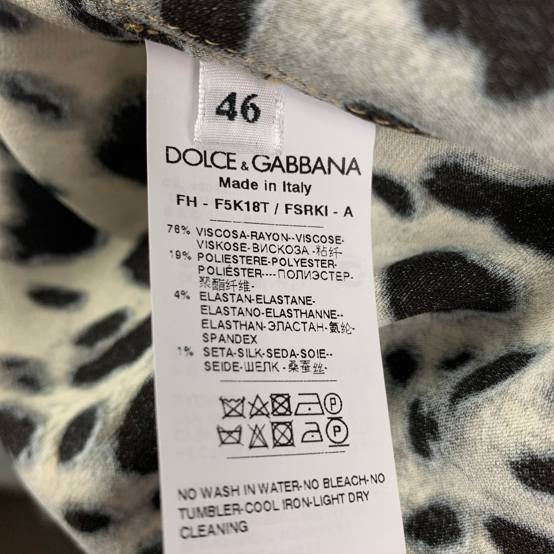 DOLCE & GABBANA Size L Tan Brown Viscose Blend Animal Print Hidden Placket Shirt