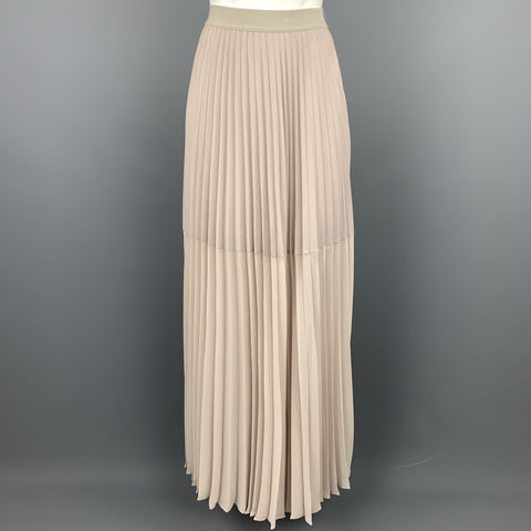 BCBGMAXAZRIA Size S Ivory Polyester Pleated Maxi Skirt