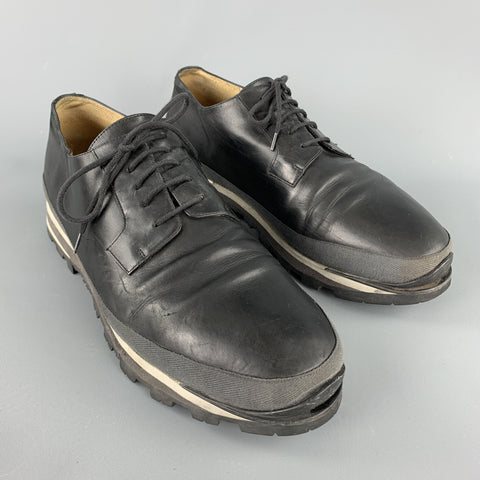 DRIES VAN NOTEN Size 11 Black Mixed Materials Leather Track Sole Lace Up