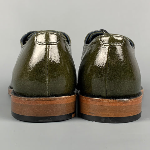 THE GENERIC MAN Size 10 Olive Patent Leather Lace Up Shoes