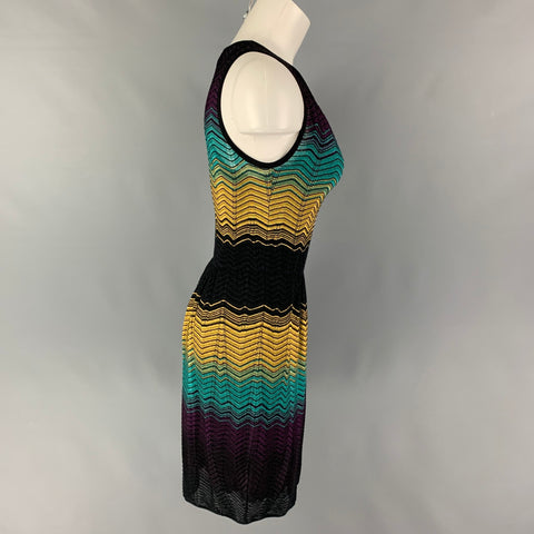 M MISSONI Taille 6 Jaune Noir Vert Viscose Blend Zig Zag Robe sans manches