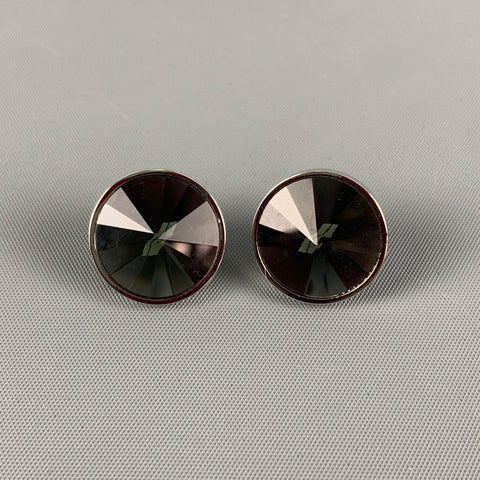 WE 11 DONE Silver Black Round Crystal Clip-On Stud Earrings