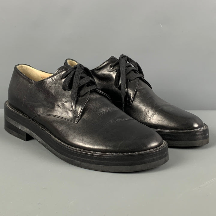 ANN DEMEULEMEESTER Size 7.5 Black Leather Platform Lace Up Shoes