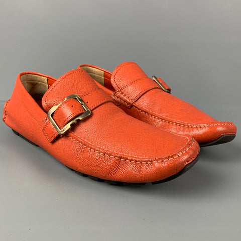 BALLY Size 7.5 Orange Leather Drivers Loafers
