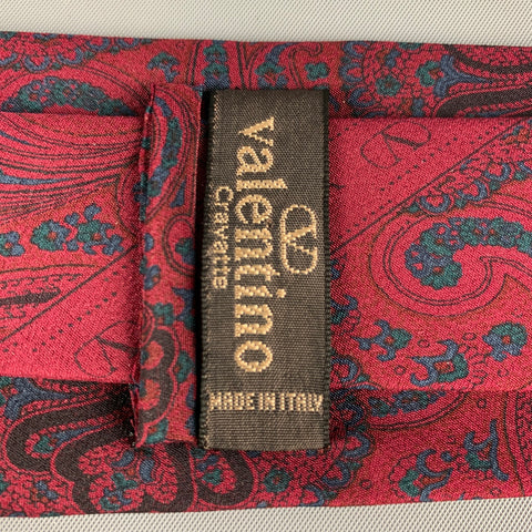VALENTINO Cravate en soie motif cachemire vert bordeaux