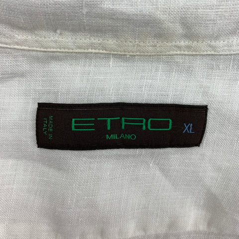 ETRO Size XL White Purple Floral Linen Button Down Long Sleeve Shirt