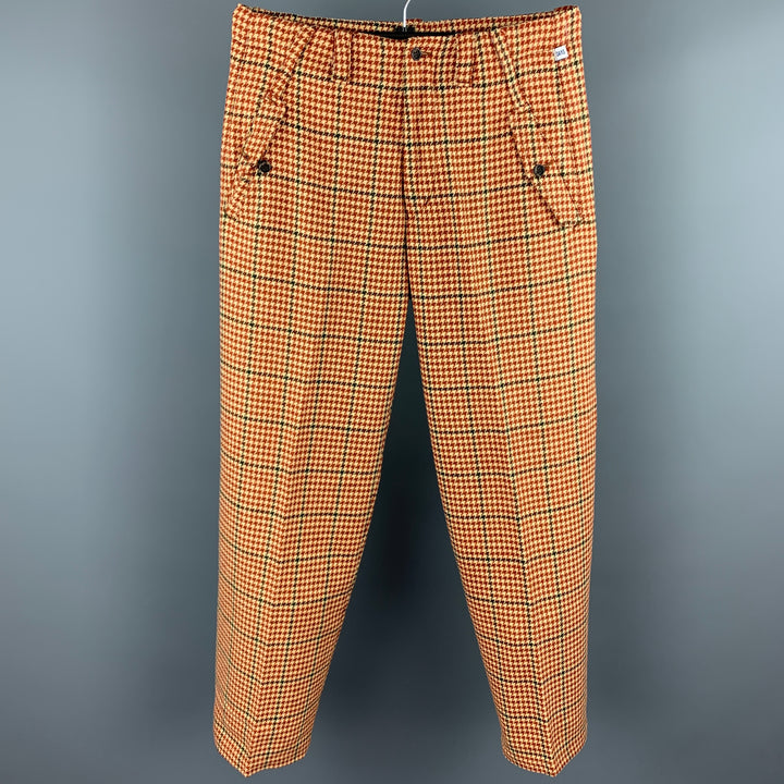 DAKS Size 32 Beige & Orange Houndstooth Wool / Polyamide Zip Fly Casual Pants