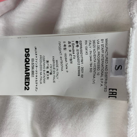DSQUARED2 Size S White Cotton Applique Crew-Neck T-Shirt