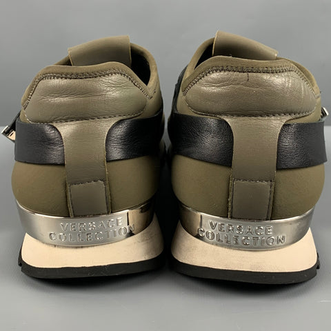 VERSACE COLLECTION Size 10 Green Black Color Block Neoprene Slip On Sneakers