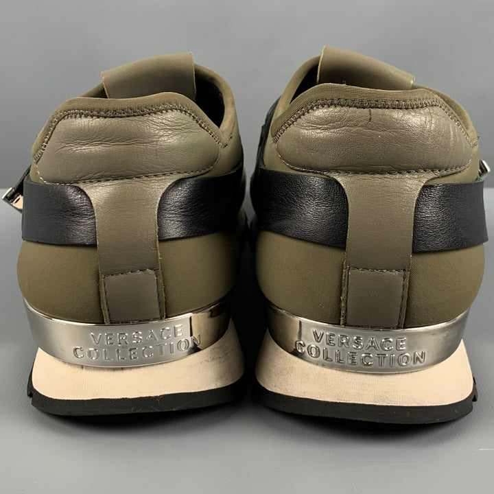 VERSACE COLLECTION Size 10 Green Black Color Block Neoprene Slip On Sneakers