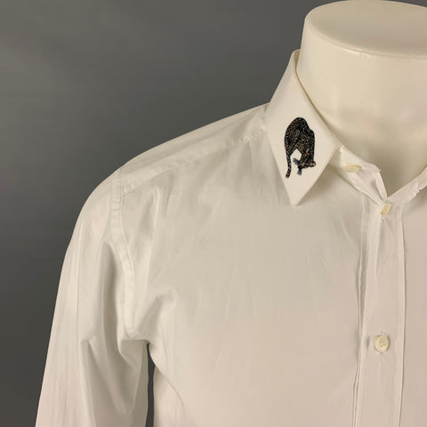 DOLCE & GABBANA Size M White Print Cotton Button Up Long Sleeve Shirt