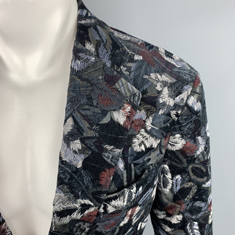 SALVATORE FERRAGAMO 38 / IT 48 Leaf Print Multicolor Velvet Embroidered Sport Coat Jacket