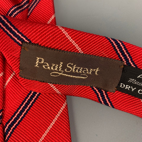 PAUL STUART Red Black White Diagonal Stripe Silk Twill Tie