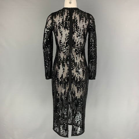 JAD RACHA Size M Black Mesh Sequined Long Sleeve Cocktail Dress