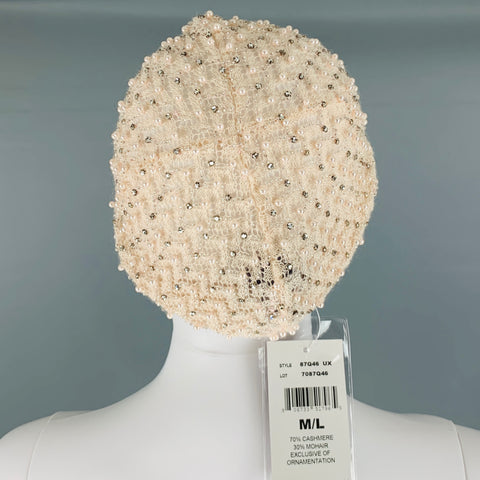 RALPH LAUREN Beige Beaded Cashmere Mohair Hat
