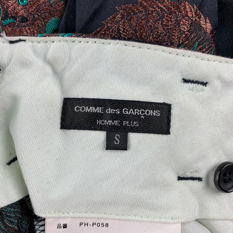 COMME des GARCONS HOMME PLUS Size S Black & Gold Jacquard Rayon / Polyester Wide Leg Dress Pants