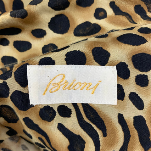 BRIONI Size L Tan Black Animal Print Rayon Camp Short Sleeve Shirt