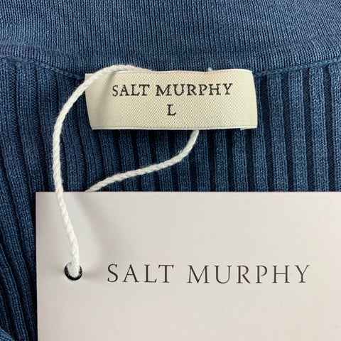SALT MURPHY Size L Blue Ribbed Cotton V-Neck Pullover