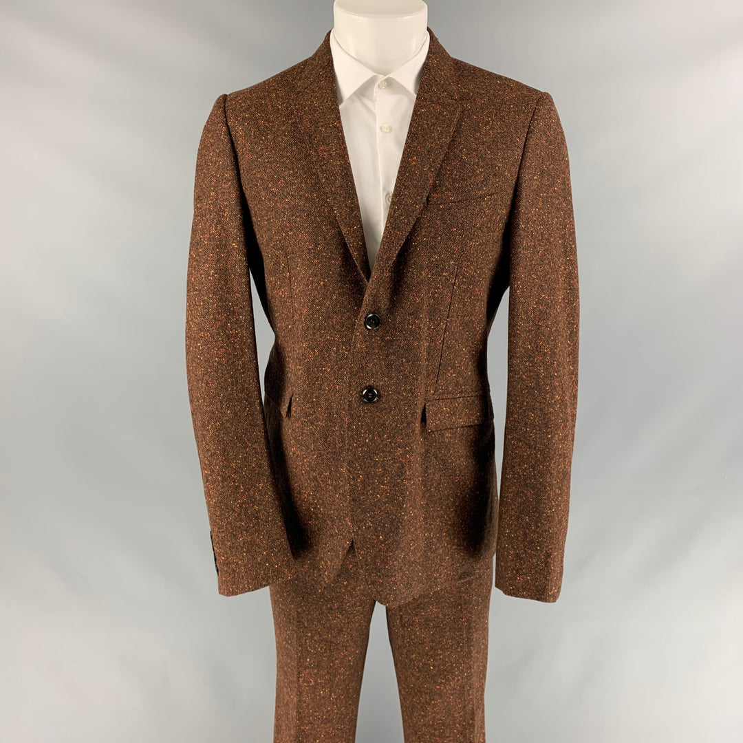 BURBERRY PRORSUM Size 44 Brown & Orange Heather Wool Blend Notch Lapel Suit