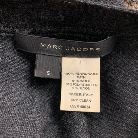 MARC JACOBS Taille S Charcoal Gold Merino Wool Cardigan boutonné à paillettes