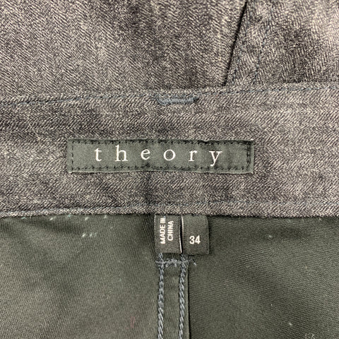 THEORY Size 34 Charcoal Herringbone Wool Jean Cut Casual Pants
