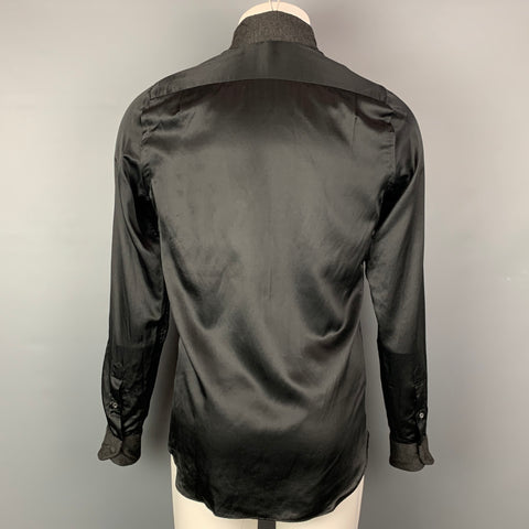 GIORGIO ARMANI Size S Black & Charcoal Silk / Cotton Long Sleeve Shirt