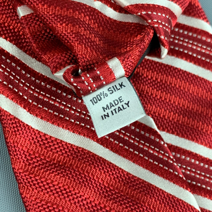 VALENTINO Red White Diagonal Stripe Silk Neck Tie