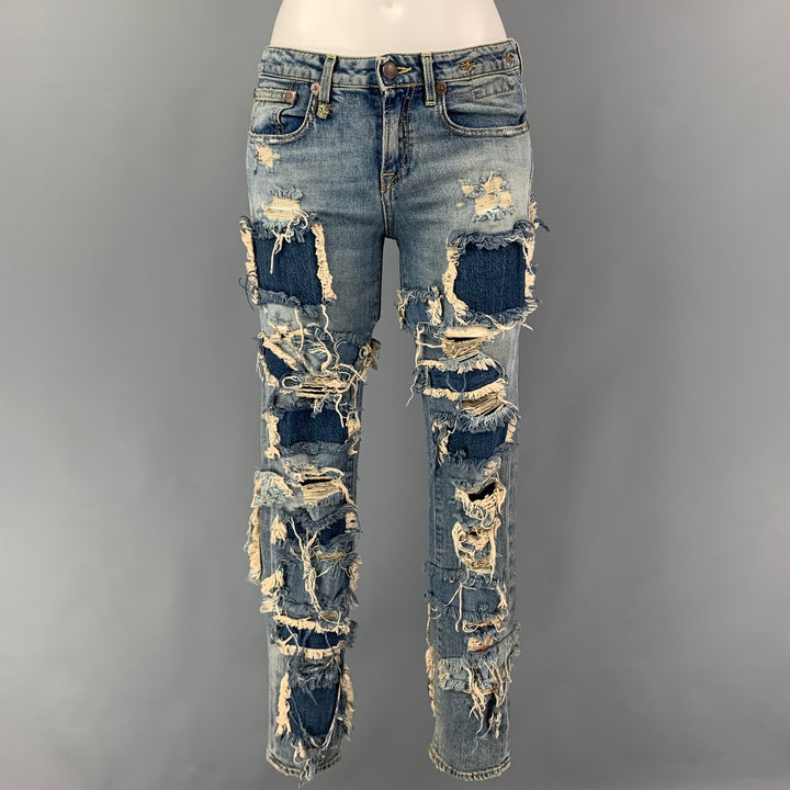 R13 Taille 26 Bleu Indigo Denim Distressed Zip Fly Jeans