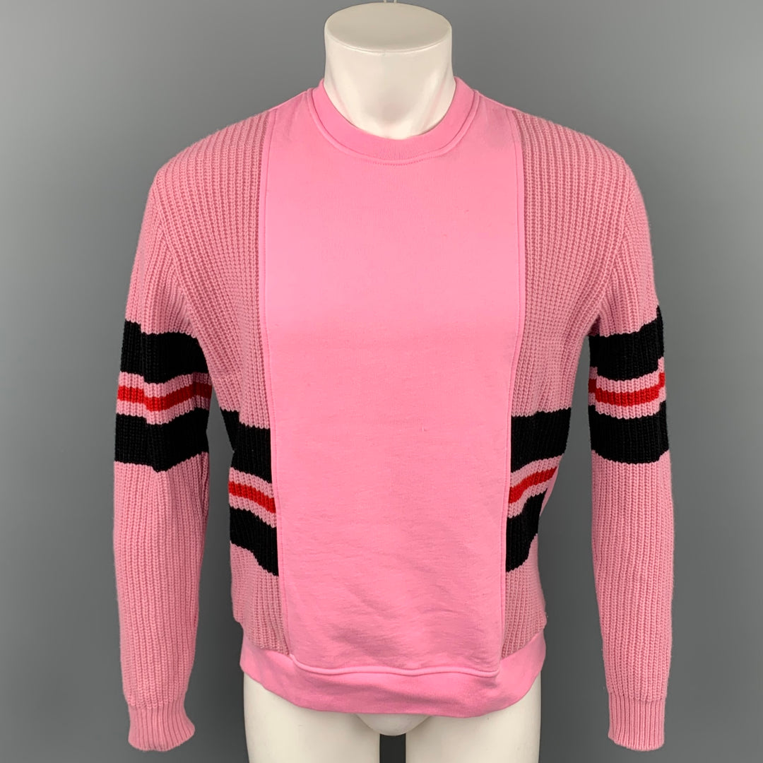 MSGM Size S Pink Knitted Cotton Crew-Neck Sweater