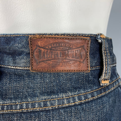 RALPH LAUREN Size 8 Navy Cotton Distressed Pencil Below Knee Skirt