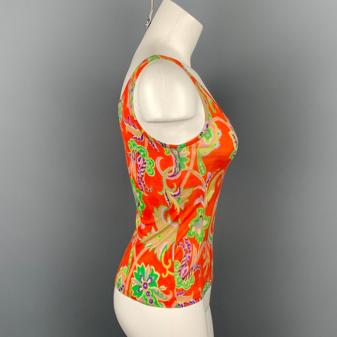 RALPH LAUREN Collection Size S Orange Multi-Color Silk Dress Top