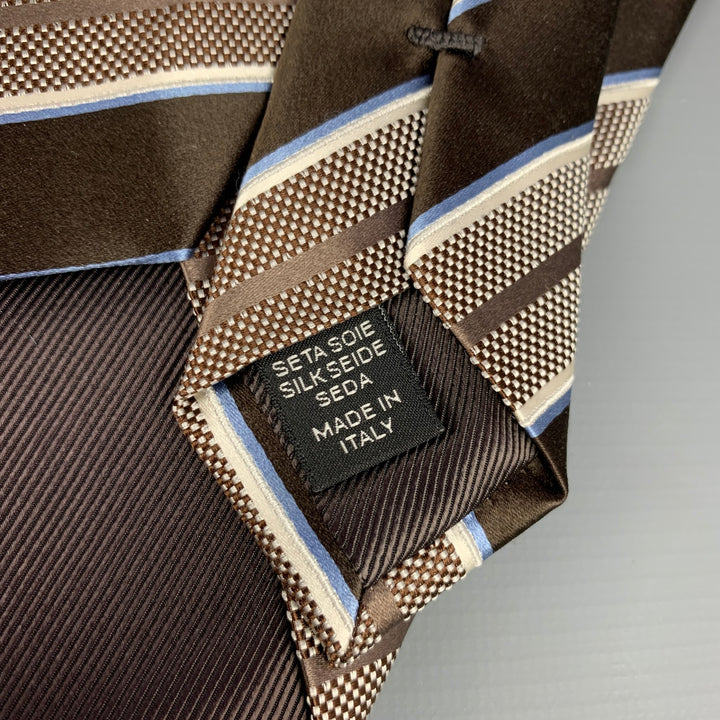 ERMENEGILDO ZEGNA Brown & White Stripe Silk Tie